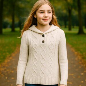 Old Navy Fisherman Cable Knit Trend junior girl XL cream hooded pullover sweater